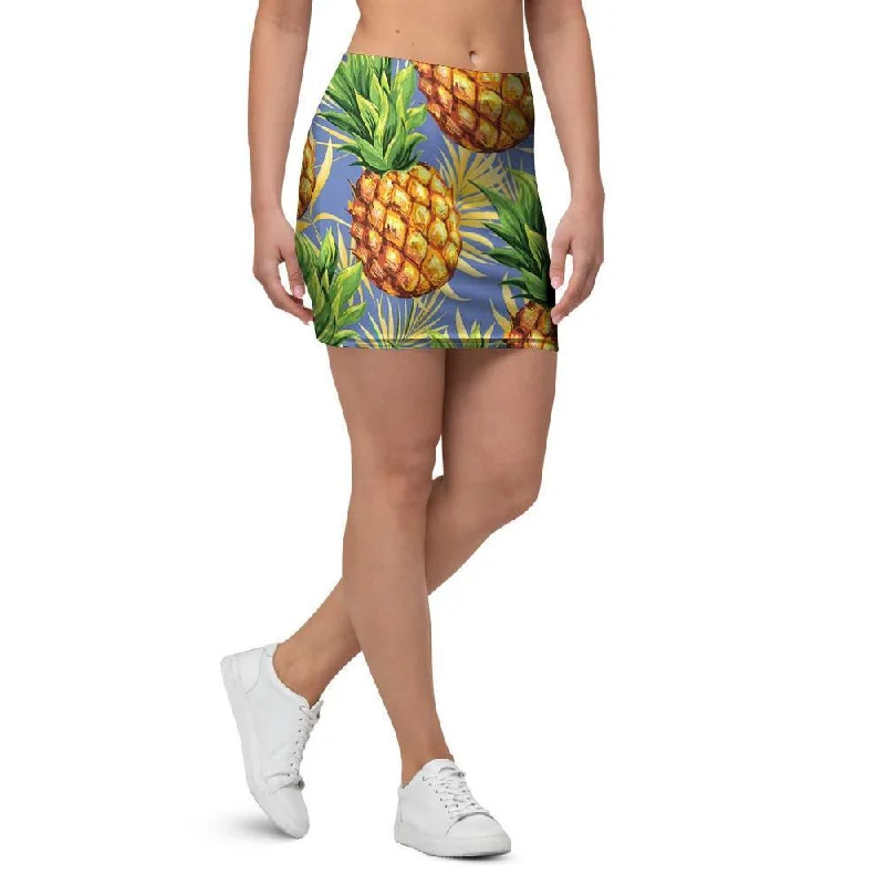 Yellow Pineapple Hawaiian Print Mini Skirt wrap skirt elegant