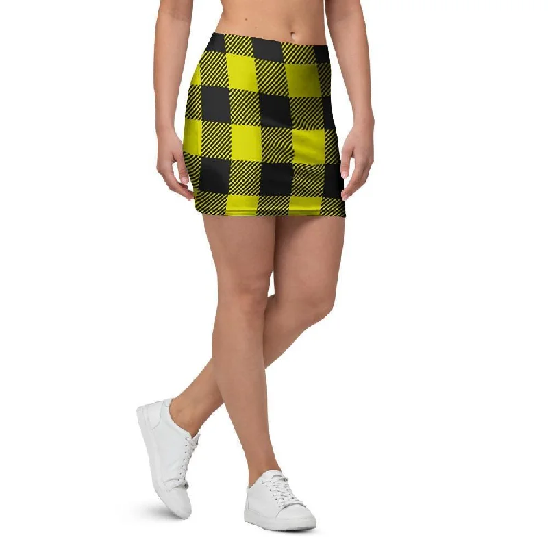 Yellow Plaid Mini Skirt silk skirt elegant