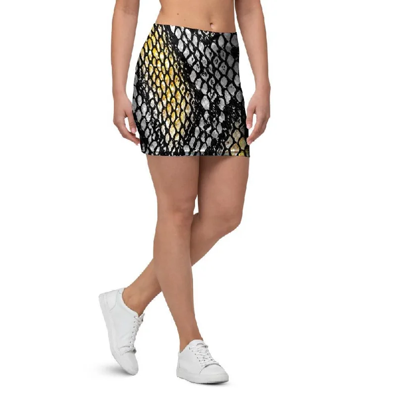 Yellow Snakeskin print Mini Skirt velvet skirt plush